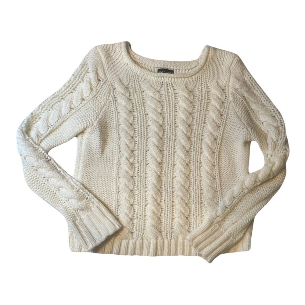 Wet Seal Cableβ Knit Sweater Womens Medium Cream Ivory Chunky Pullover Cozy